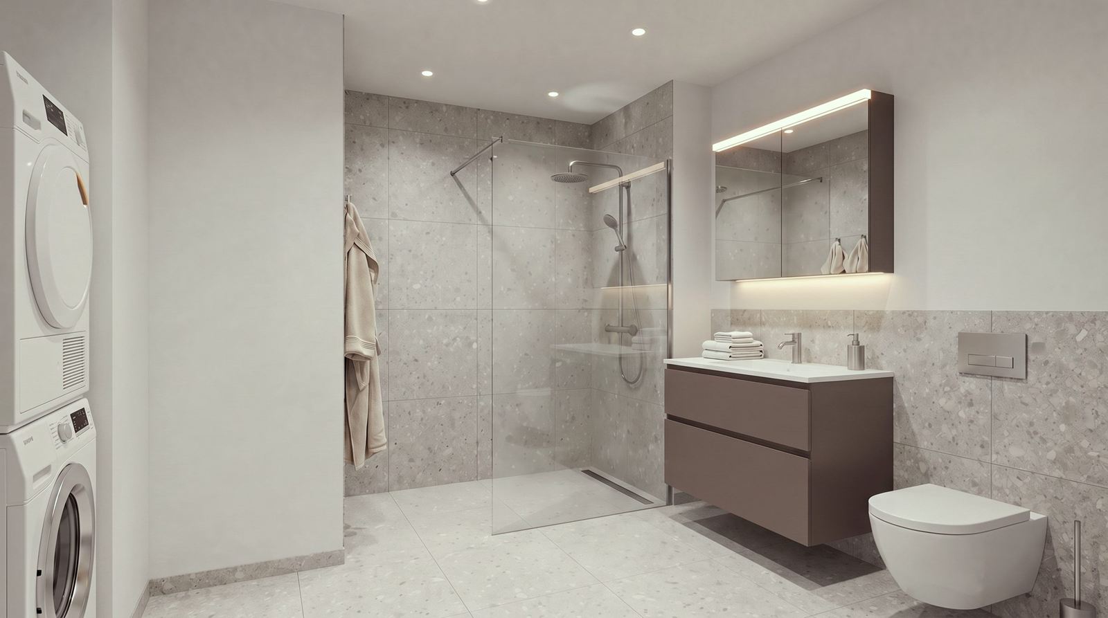 Dusche/WC mit begehbarer Dusche und Waschturm (Visualisierung)
