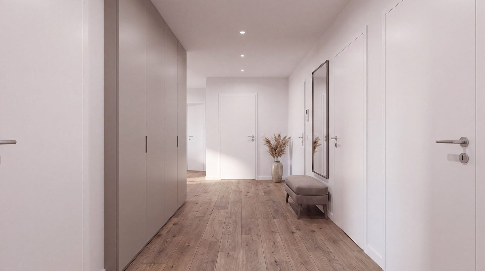 Entrée mit Einbauschränken und Blick in den Korridor (Visualisierung)