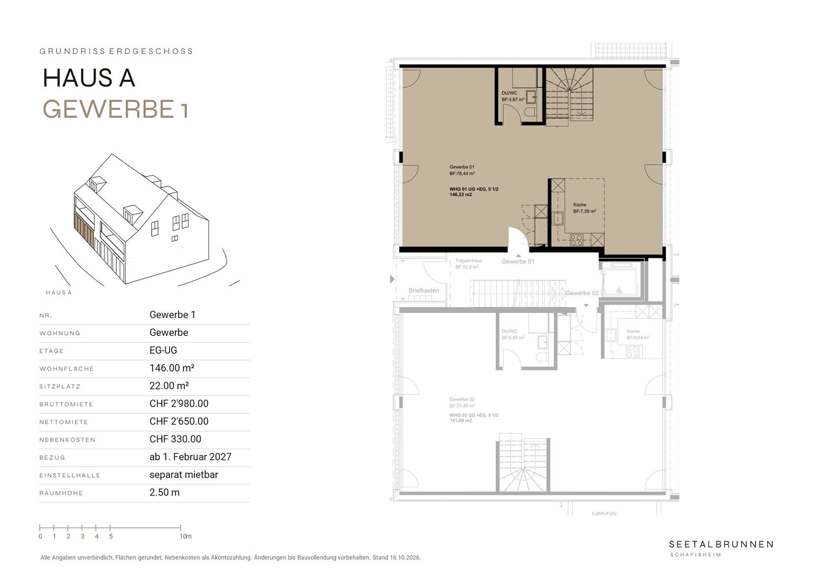 Grundriss Gewerbe 1 – Haus A, Erdgeschoss und Untergeschoss