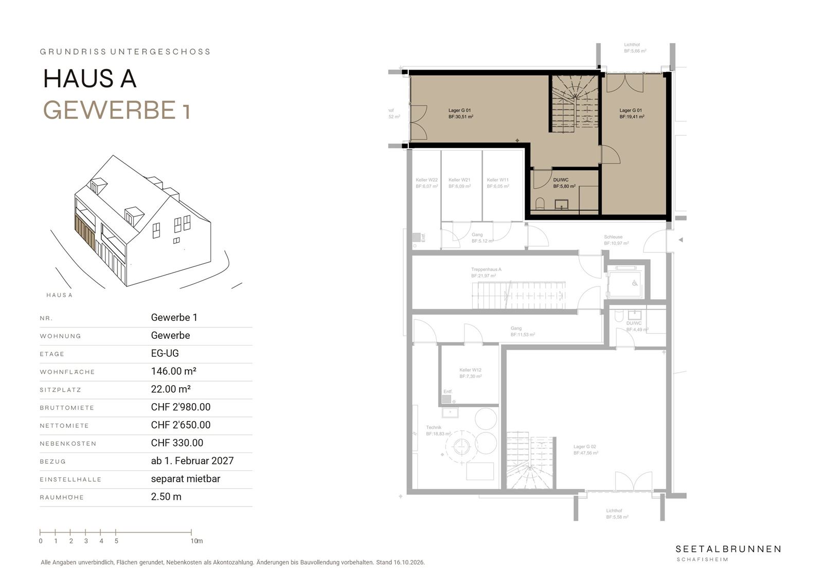 Grundriss Untergeschoss Gewerbe 1 – Haus A