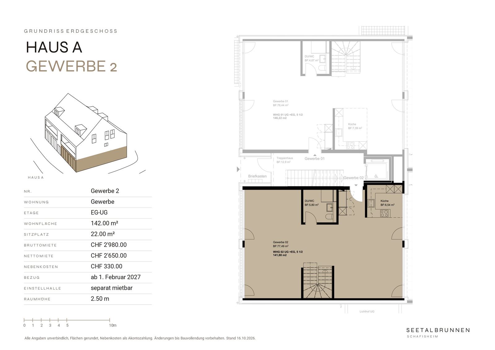 Grundriss Gewerbe 2 – Haus A, Erdgeschoss und Untergeschoss