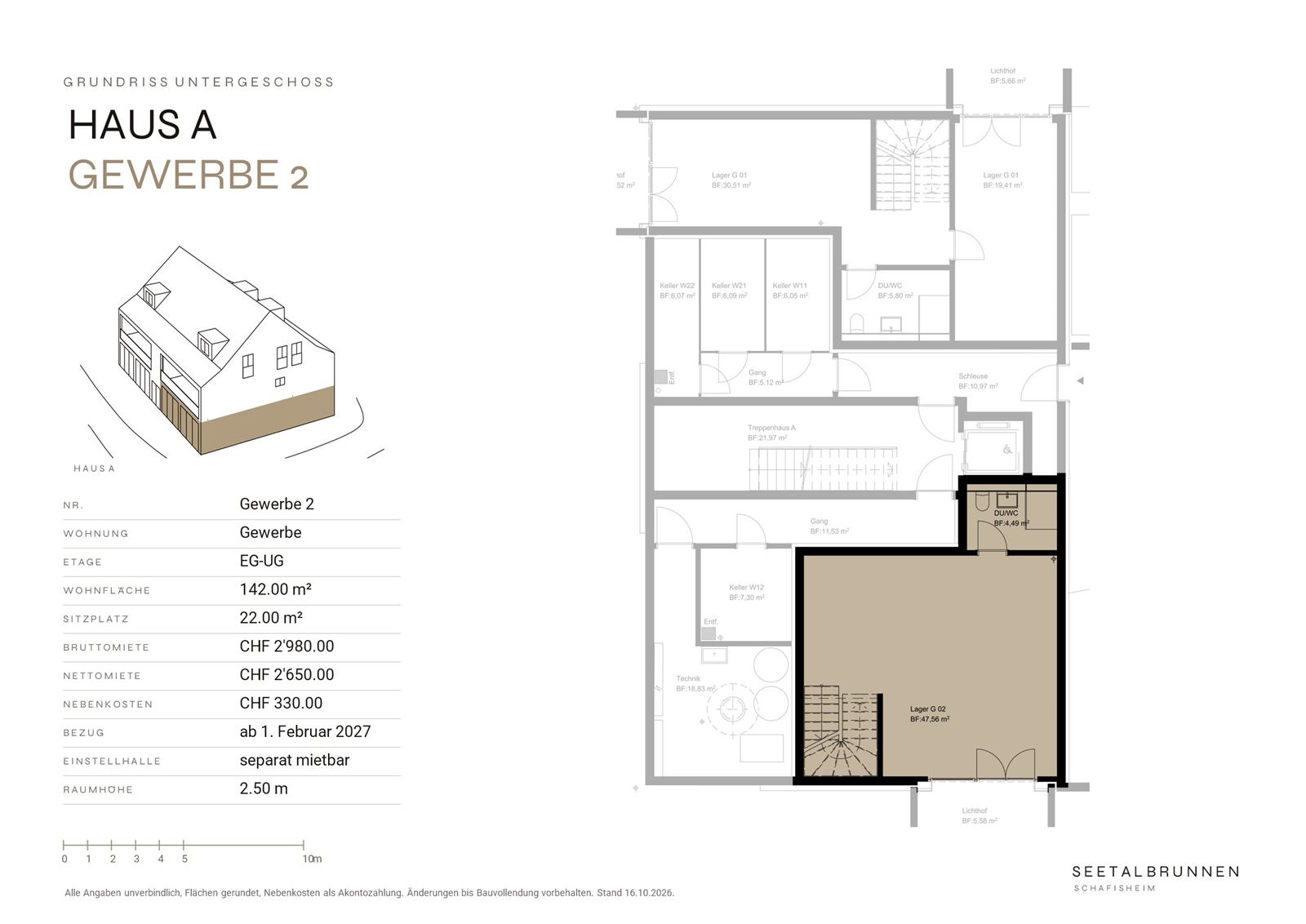 Grundriss Untergeschoss Gewerbe 2 – Haus A