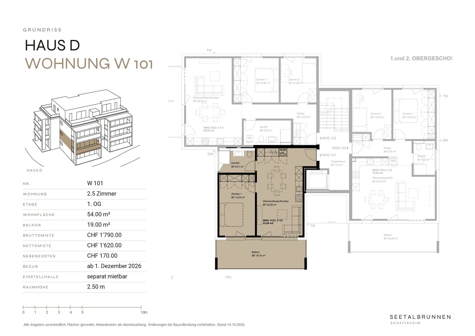 Grundriss W 101 – Haus D, 1. und 2. Obergeschoss