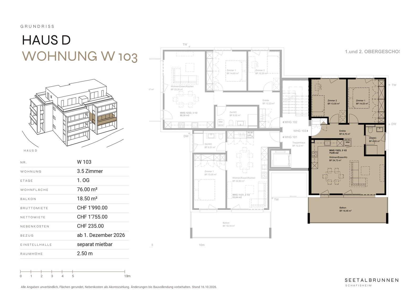 Grundriss W 103 – Haus D, 1. und 2. Obergeschoss